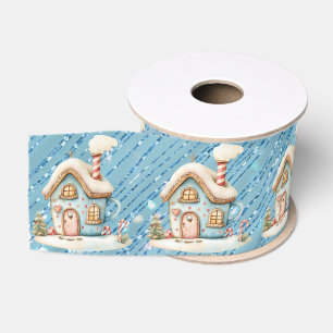 Ruban Gros-grain Maison en pain d'épice bleu sur paillettes bleues