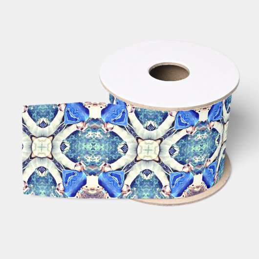 Ruban Gros-grain mandala coeurs motif bleu (Bobine)