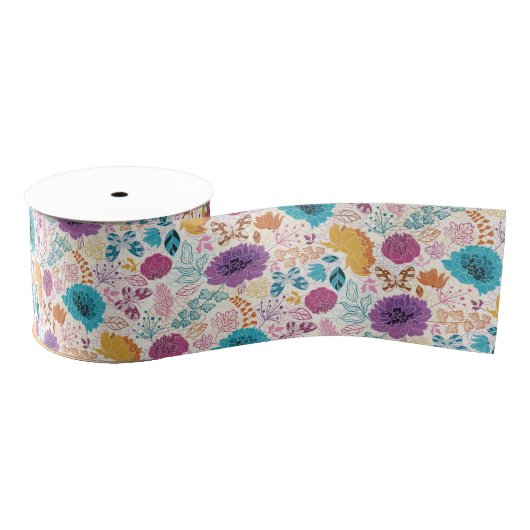 Ruban Gros-grain Mariage de printemps prairie sarcelle violet jaune (Bobine)