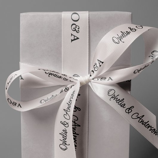 Ruban Gros-grain Mariage de script manuscrit moderne Initiales et n