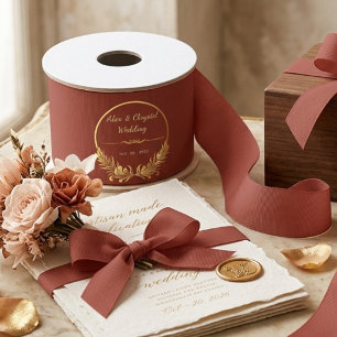 Ruban Gros-grain Mariage personnalisé bordeaux et or sur mesure