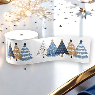 Ruban Gros-grain Marine Arbres Bleus Moderne Simple Noël