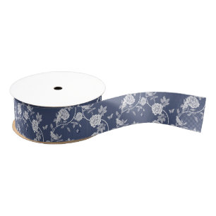 Ruban Gros-grain Marine Chinoiserie Floral