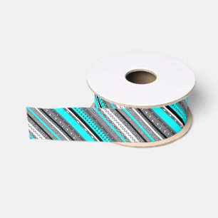 Ruban Gros-grain Mignons motifs aztèques gris aqua