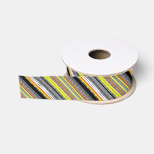 Ruban Gros-grain Mignons motifs aztèques gris jaune orange