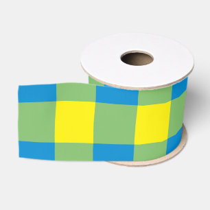 Ruban Gros-grain Motif à carreaux et à losanges bleu jaune vert