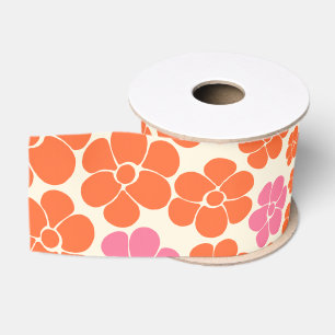 Ruban Gros-grain Motif à fleurs - rose, orange et crème