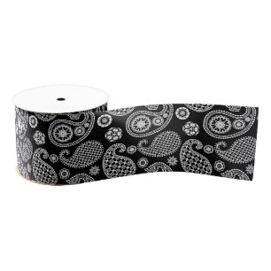 Ruban Gros-grain Motif à Paisley, noir et blanc
