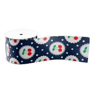 Ruban Gros-grain Motif à points cerise – Cadeau et décoration rétro