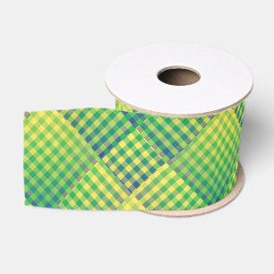 Ruban Gros-grain Motif abstrait à carreaux verts et bleus