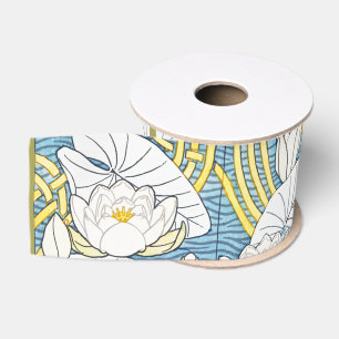 Ruban Gros-grain Motif Art Nouveau de nénuphar vert sauge