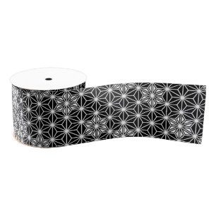 Ruban Gros-grain motif Asanoha japonais - noir et blanc