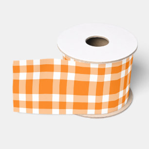 Ruban Gros-grain Motif carreaux orange blanc