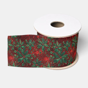 Ruban Gros-grain Motif classique de houx et de baies de Noël