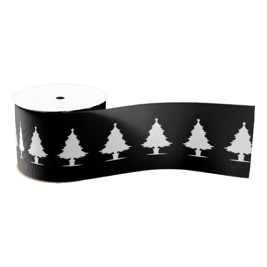 Ruban Gros-grain Motif d'arbre de Noël noir et blanc (Bobine)