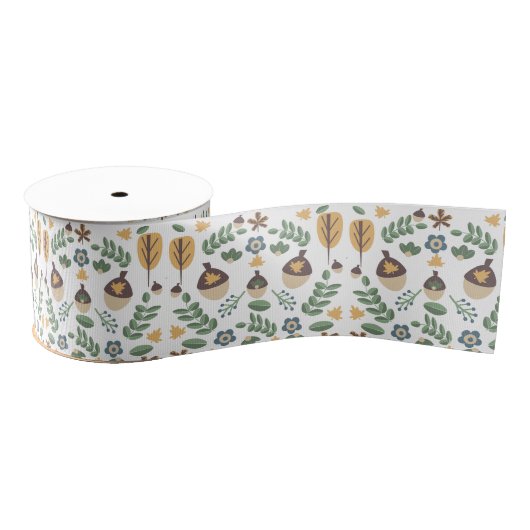 Ruban Gros-grain Motif d'automne rustique de Folk Acorn (Bobine)
