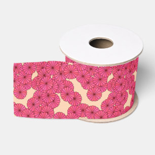 Ruban Gros-grain Motif de fleurs Art Déco - rose profond et pêche