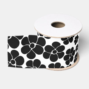 Ruban Gros-grain Motif de fleurs - noir et blanc