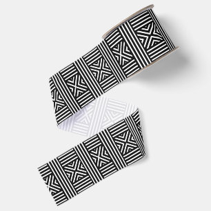 Ruban Gros-grain Motif de ligne abstrait noir et blanc