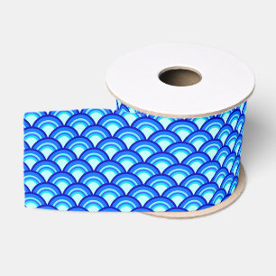 Ruban Gros-grain Motif de vague Art Déco - bleu cobalt et ciel