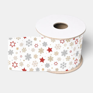 Ruban Gros-grain Motif des étoiles de Noël et des flocons de neige