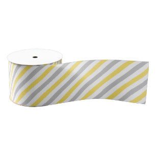 Ruban Gros-grain Motif diagonal gris et jaune de rayures