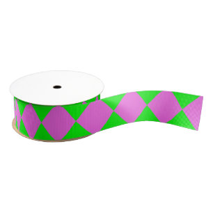 Ruban Gros-grain Motif diamant à carreaux violet vert