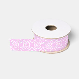 Ruban Gros-grain Motif en dentelle rose et treillis floral blanc