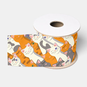 Ruban Gros-grain Motif en diagonale du chat noir blanc gingembre