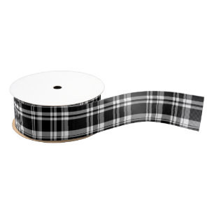 Ruban Gros-grain Motif en tartan noir et blanc
