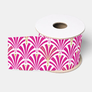 Ruban Gros-grain Motif éventail Art déco - rose fuchsia