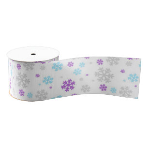 Ruban Gros-grain Motif Flocon de Neige Hiver Gris Bleu Violet