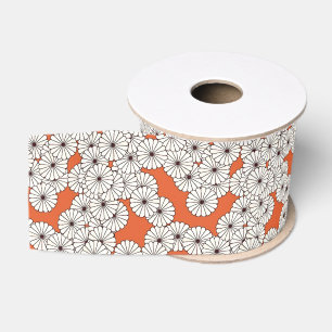 Ruban Gros-grain Motif floral Art Déco - crème sur rouille