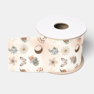 Ruban Gros-grain Motif floral céleste boho