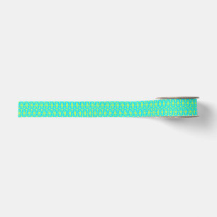 Ruban Gros-grain Motif géométrique turquoise et vert lime