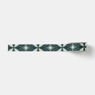Ruban Gros-grain Motif géométrique vert rétro