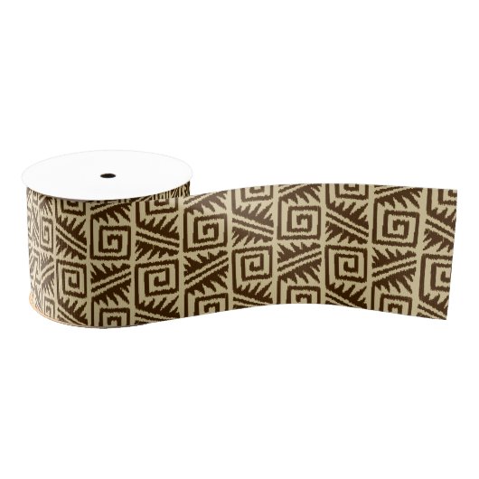 Ruban Gros-grain Motif Ikat Aztec - Brown foncé et Tan (Bobine)
