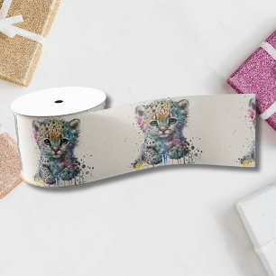 Ruban Gros-grain Motif Léopard Aquarelle Ivoire Minimaliste