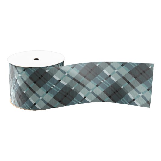 Ruban Gros-grain Motif moderne de plaid dans bleu et gris (Bobine)