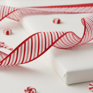 Ruban Gros-grain Motif rayure canne de bonbon rouge et blanc 1,5"