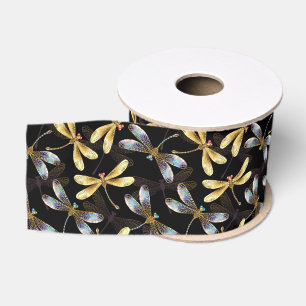 Ruban Gros-grain Motif sans couture avec libellules d'or