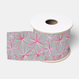 Ruban Gros-grain Motif Sputnik Milieu du Siècle, Gris et Fuchsia
