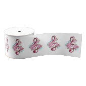 Ruban Gros-grain Musical treble clef notes with sakura flowers (Bobine)