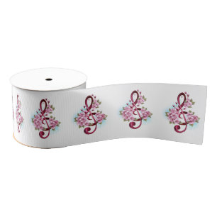 Ruban Gros-grain Musical treble clef notes with sakura flowers