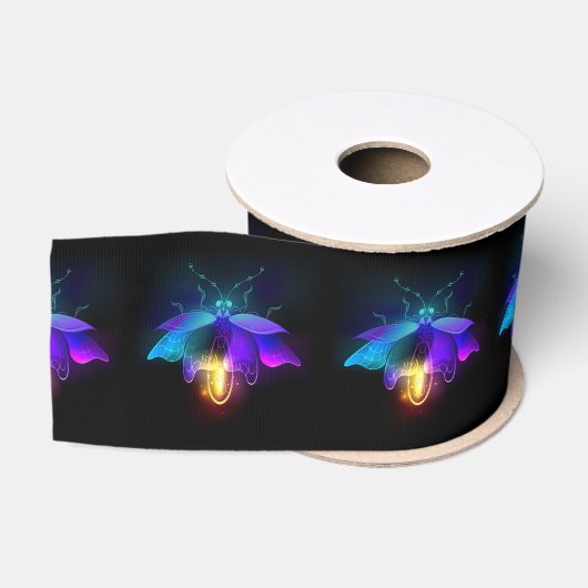 Ruban Gros-grain Neon Firefly sur noir (Bobine)