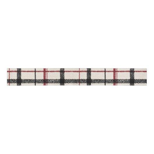 Ruban Gros-grain Neutral tartan white black and red (Devant)