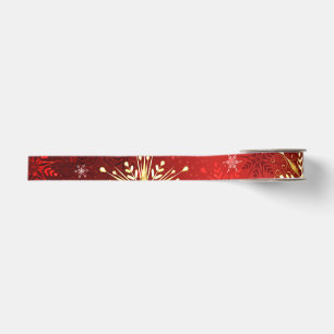 Ruban Gros-grain Noël Golden Snowflakes sur Arrière - plan rouge