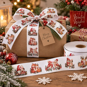 Ruban Gros-grain Noël Nordique en Forêt Hiver Scandinave