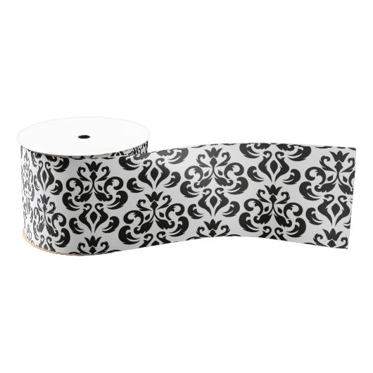 Ruban Gros-grain Noir et blanc Damask Elegant (Bobine)
