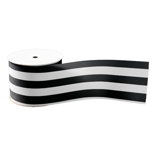 Ruban Gros-grain (Noir et blanc | horizontal) personnalisable rayé (Bobine)